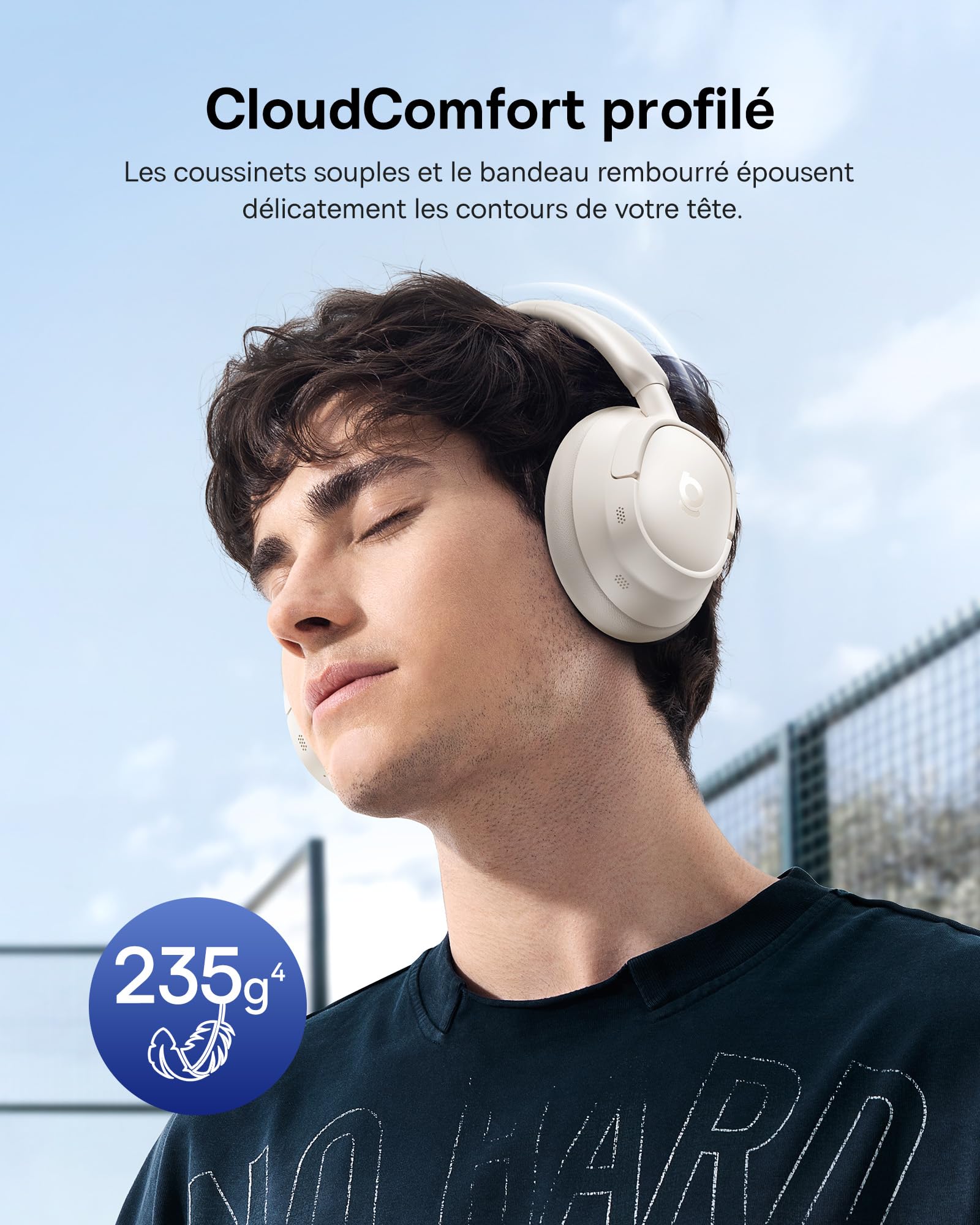 Baseus EH10 NC Casque Bluetooth avec Réduction de Bruit Hybride Active -45 DB, Casque Circum-Aural Hi-Res & Audio LDAC avec 5 Micros à IA, 80 h d’Autonomie, Bluetooth 6.0 - Blanc Lumière d’Étoile