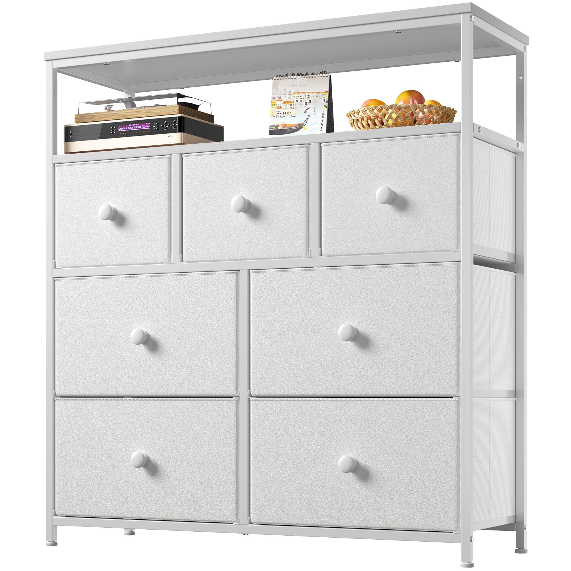 Amazon.com: White Dresser with 7 Drawers and 2 Shelves, TV