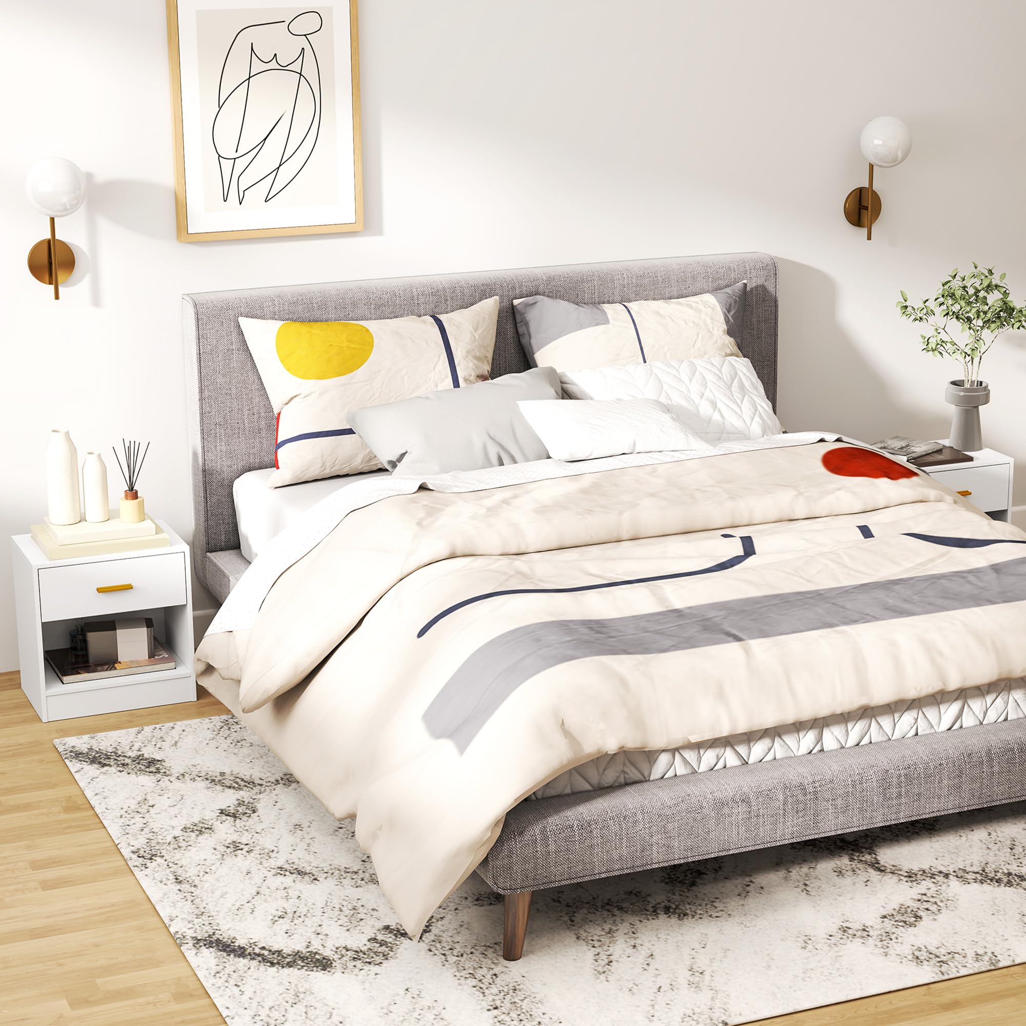 HOMCOM Set 2 Comodini Moderni con Cassetto Truciolato 39x28x41 cm Bianco | Ripiano Aperto, Comodini per Camera da Letto