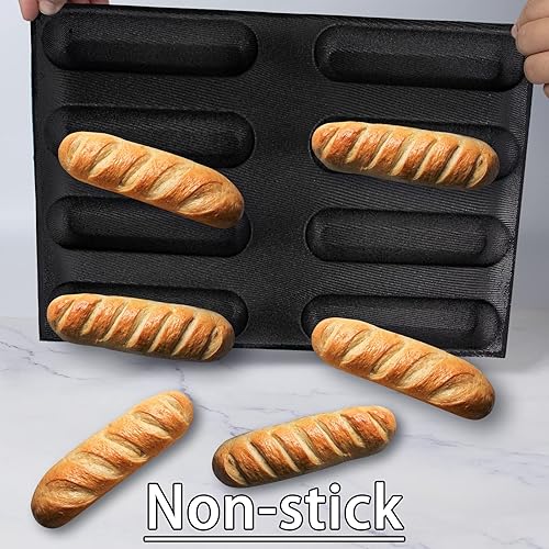 Miniatura 25 de Pan para hornear baguette pan perforado Eclair hojas de malla molde de silicona barra rectangular 15.7x11.8x1.3 in 10-cavidad por agujero