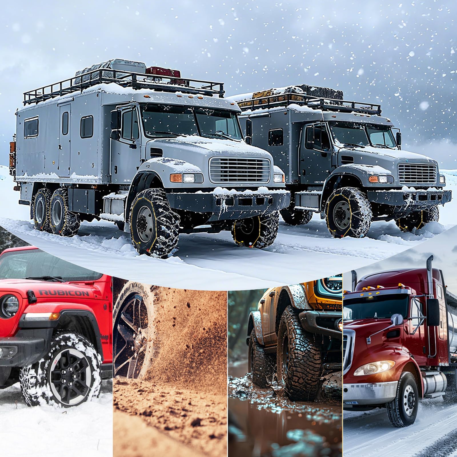 Schneeketten Auto-Fixierung 1‑Min Schnellmontage Leichte Installation Reifenketten, Tragbar Wiederverwendbar Universelle Notfall-Reifentraktionskette für PKW, Pickup-Trucks und SUV – 2er‑Set(HKN-100)