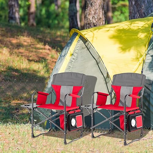 Miniatura 9 de Tangkula Sillas de campamento silla de campamento plegable con mesa auxiliar bolsa nevera silla de césped acolchada portátil para viajes picnic