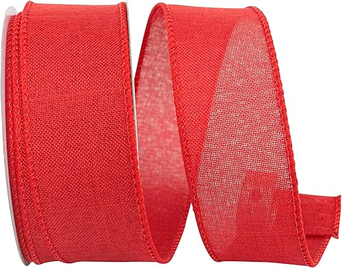 Reliant Ribbon 92573W-065-09F Everyday Linen Value - Cinta con borde con cable, 1-12 pulgadas x 10 yardas, color rojo