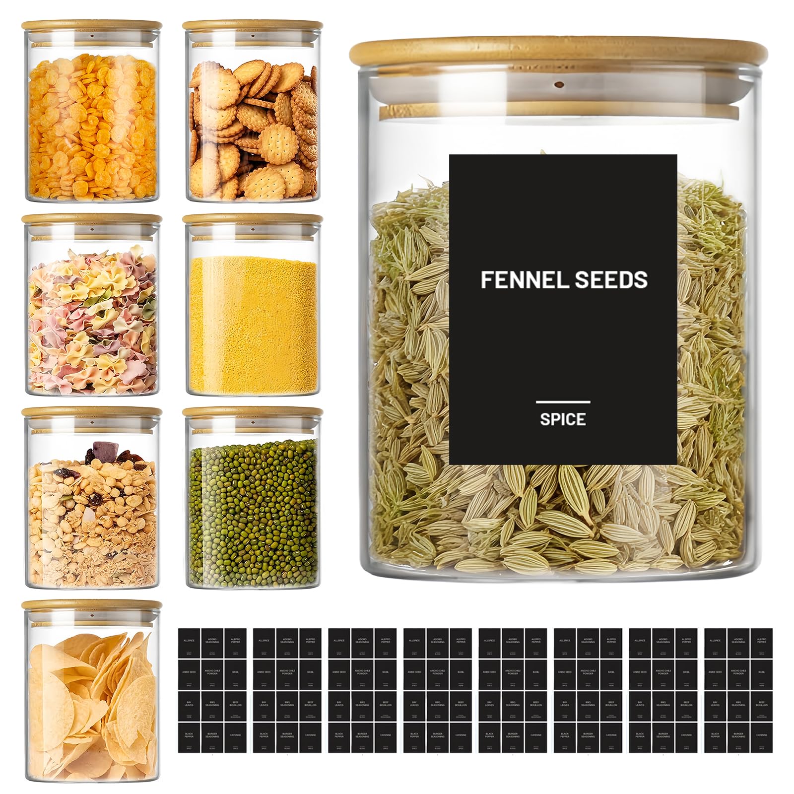 Llhong Clear 12 Pcs Glass Spice Jars With Lids And Labels, 300Ml Airtight Jars