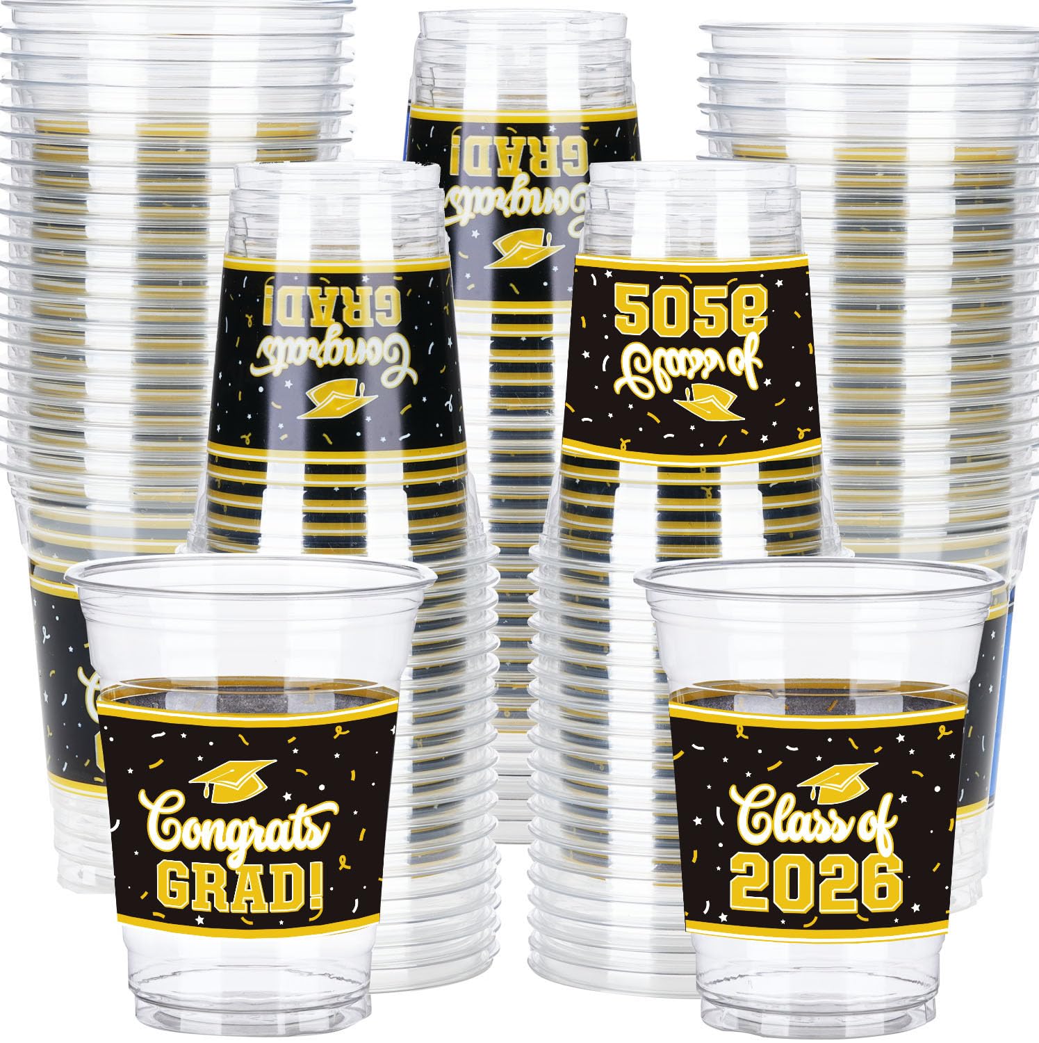 dunfack 100 Pcs 12oz Graduation Cups Class of 2026 Disposable Graduation Plastic Cups, 2026 Grad Party Cups for Congrats Grad, Class of 2026