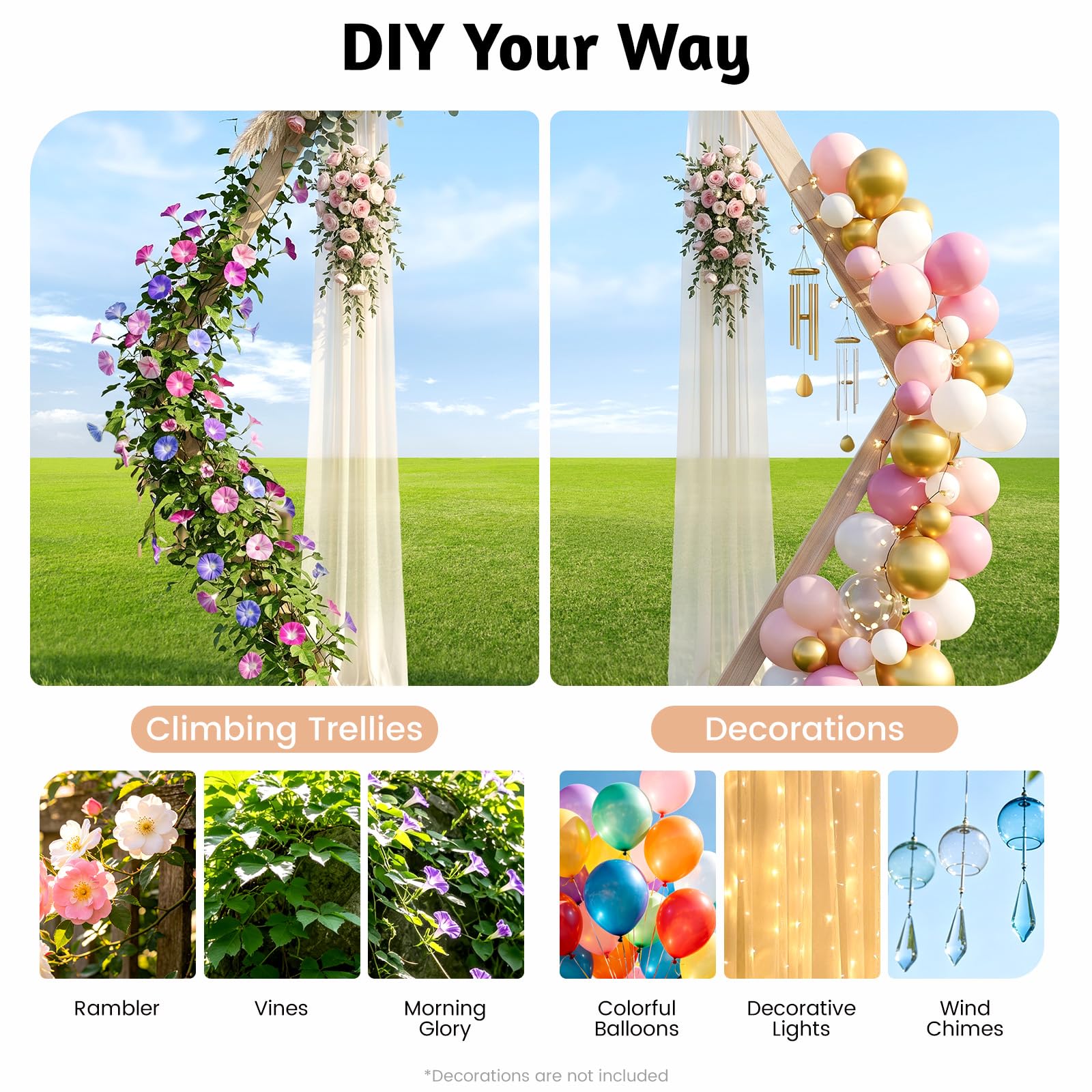 Hochzeitsdeko Holz Hochzeitsbogen Gestell Sechseckige Ballonbogen 2.33m Willkommensschild Hochzeit DIY-Design Ballonständer Outdoor Foto Hintergrund Indoor Party Ständer Retro Tischbogen