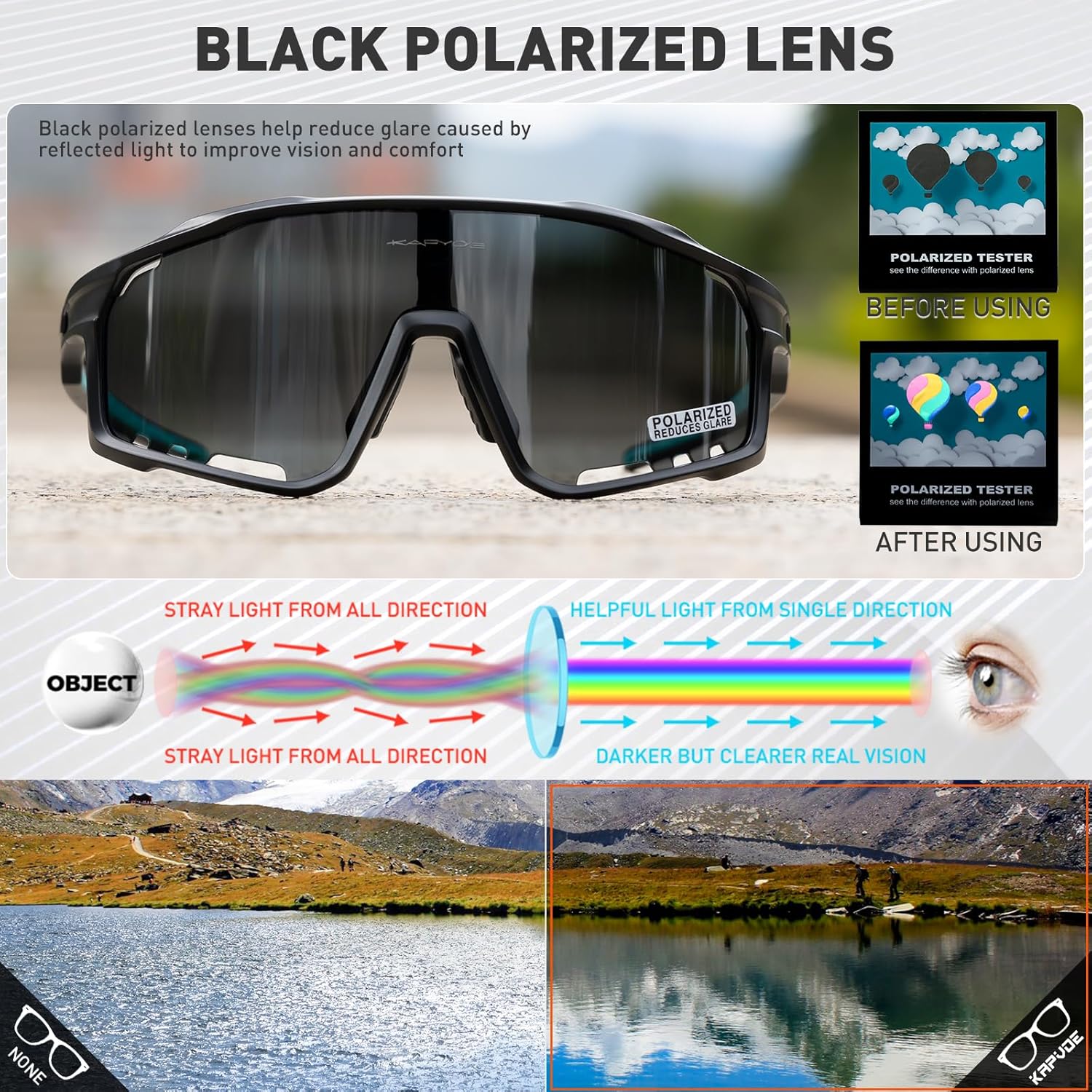 KAPVOE Polarized Cycling Glasses Men Women Mountain Bike Glasses MTB Riding TR90 Sport Sunglasses Running Bicycle K76 - Image 3