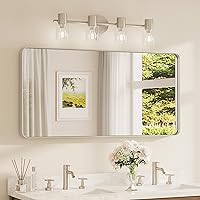 Vista 98 de TETOTE Espejo de marco negro de 16 x 24 pulgadas, espejo de tocador de baño para pared, moderno espejo rectangular de esquina redonda con marco