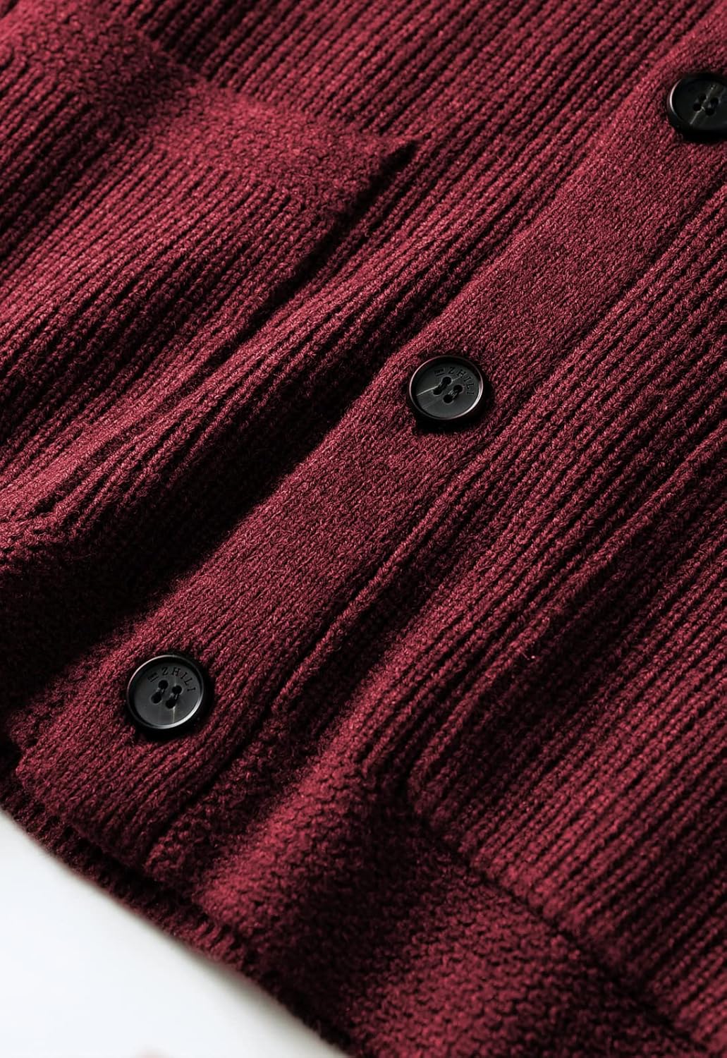 ZHILI Men's Shawl Collar Cardigan Sweater Slim Fit Cable Knit Button up Black Merino Wool Sweater - Image 4