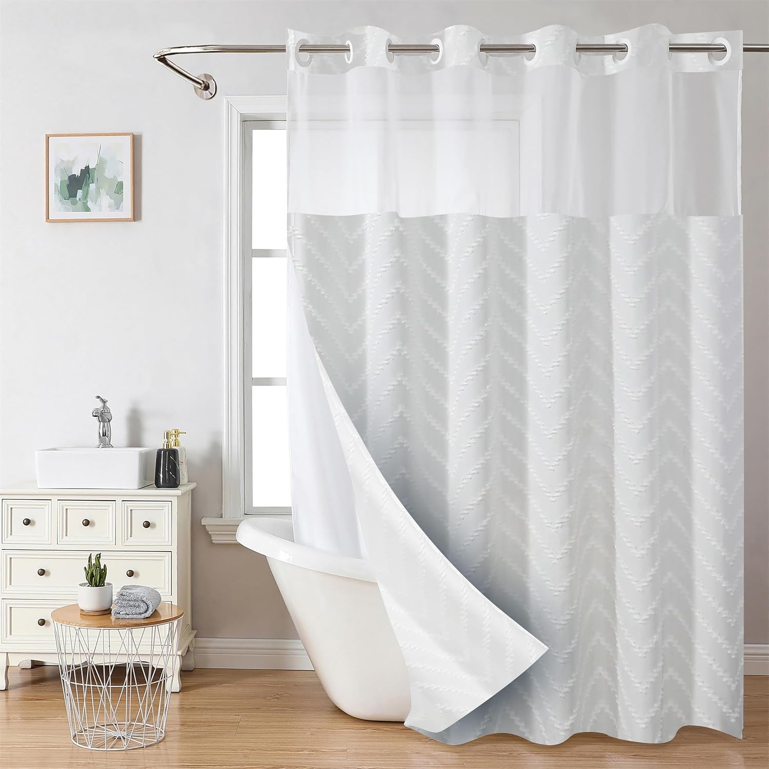 Amazon.com: Planially No Hooks Boho Weave Shower Curtain with Snap in ...