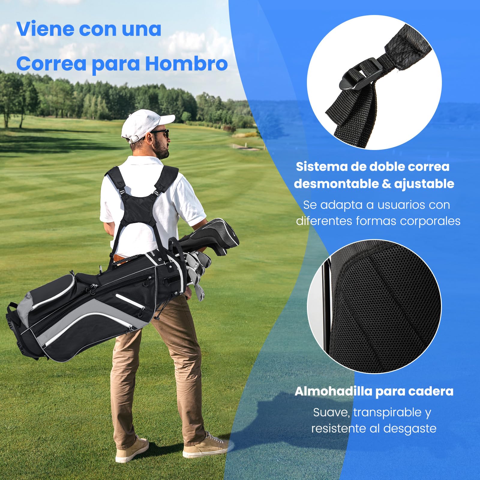 COSTWAY Bolsa Golf 14 Divisores, 6 Bolsillos, Correa Doble, Capucha Lluvia, 2,3 Kg