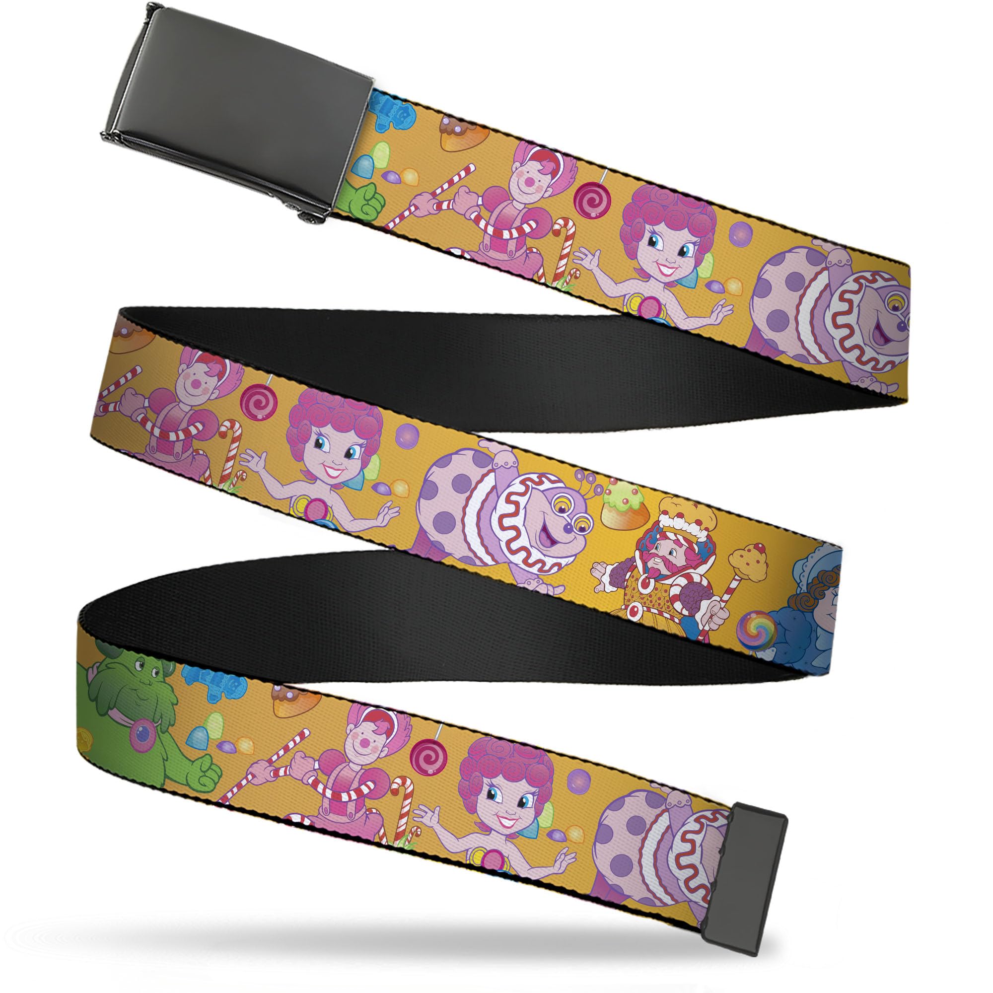 Buckle-Down Hasbro Belt, Flip Web Belt Candy Land Characters and Candy Collage Yellow