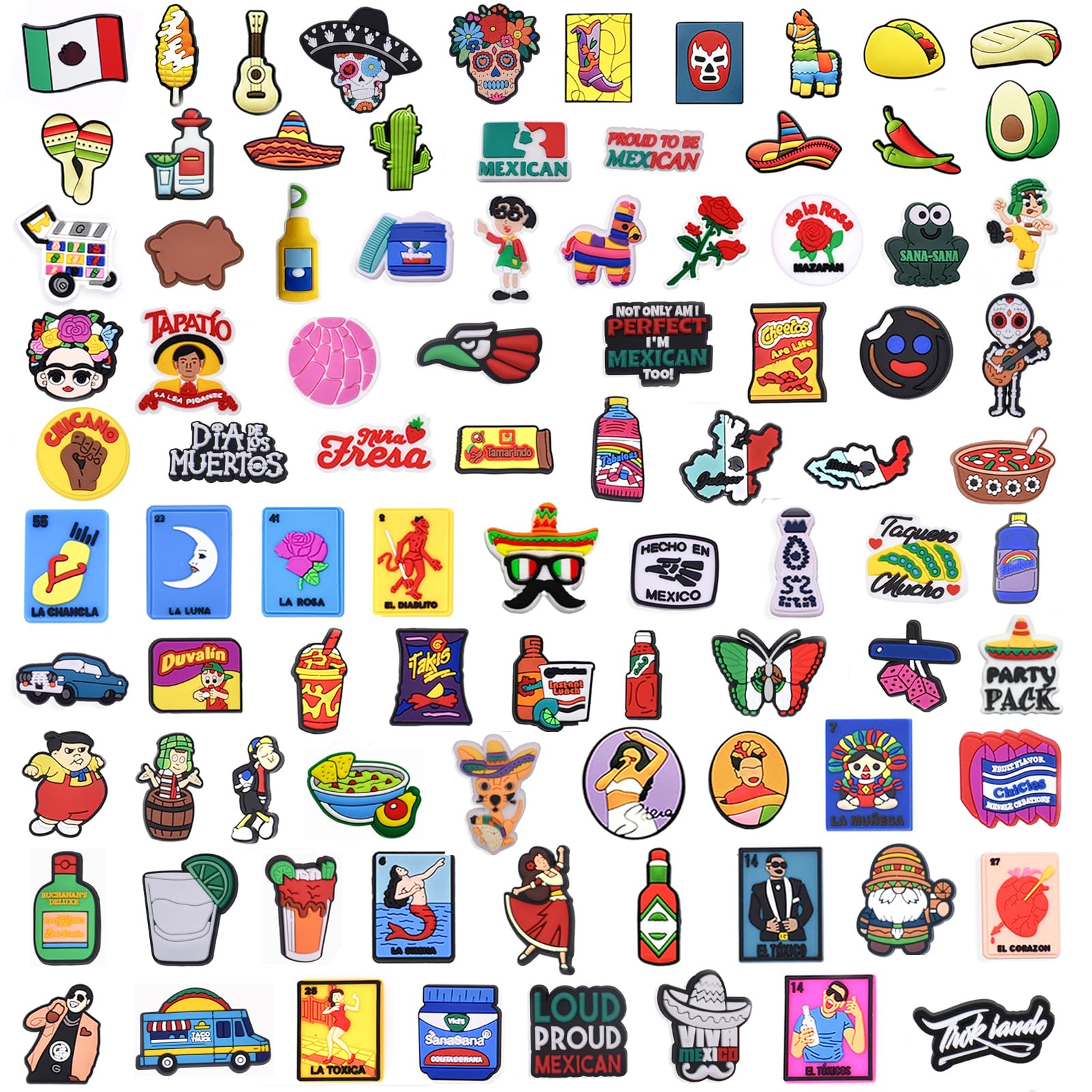 100Pcs Mexican Shoe Charms for Clog Sandals, Mexico Themed Charms for Teen kids Adults Women Men Boys Girls Party Favor Birthday Gifts