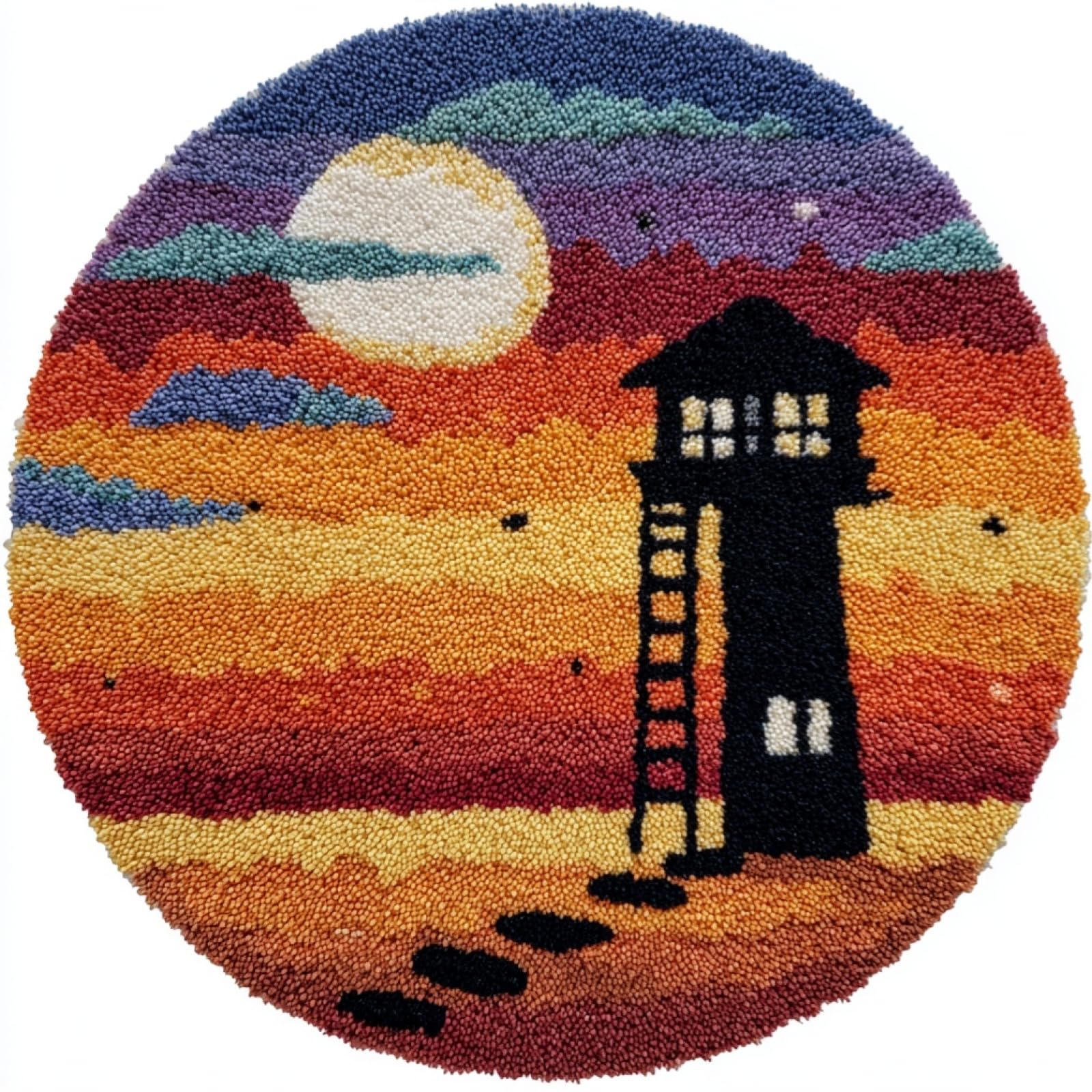 WallustrioaW Latch Hook Rug Kits for Adults Kids,Lookout,Latch Hook Cushion Kits,DIY Yarn Cushion Crochet for Home Decoration,50x50cm
