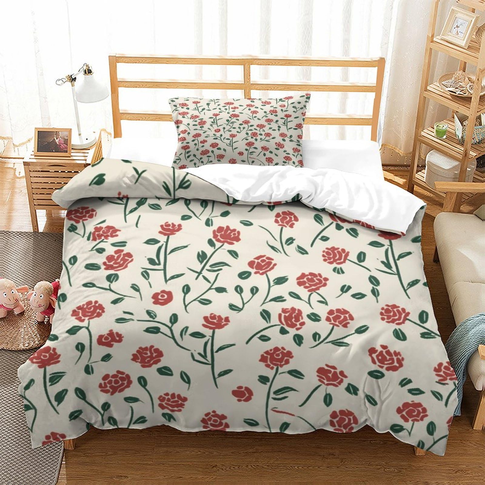 P1S9U7W5Y 3D Printed Floral Pattern Duvet Cover Set 3pcs Microfiber Botanical Bedding Set Single