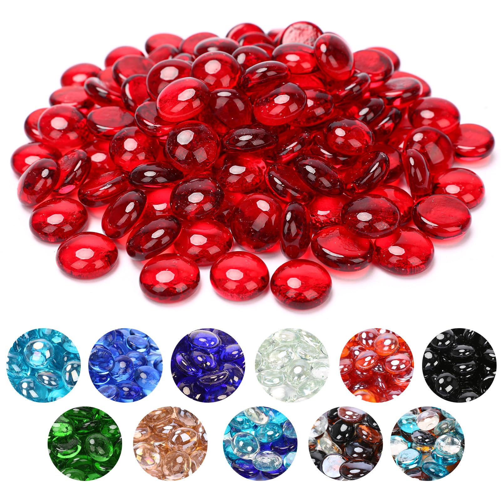 GRISUN 1/2 Inch Red Luster Fire Pit Glass, Round Glass Rocks for Natural or Propane Fireplace, Fire Pit Round Glass Safe for Outdoors and Indoors Firepit Glass, 10 Pounds Fire Glass Beads