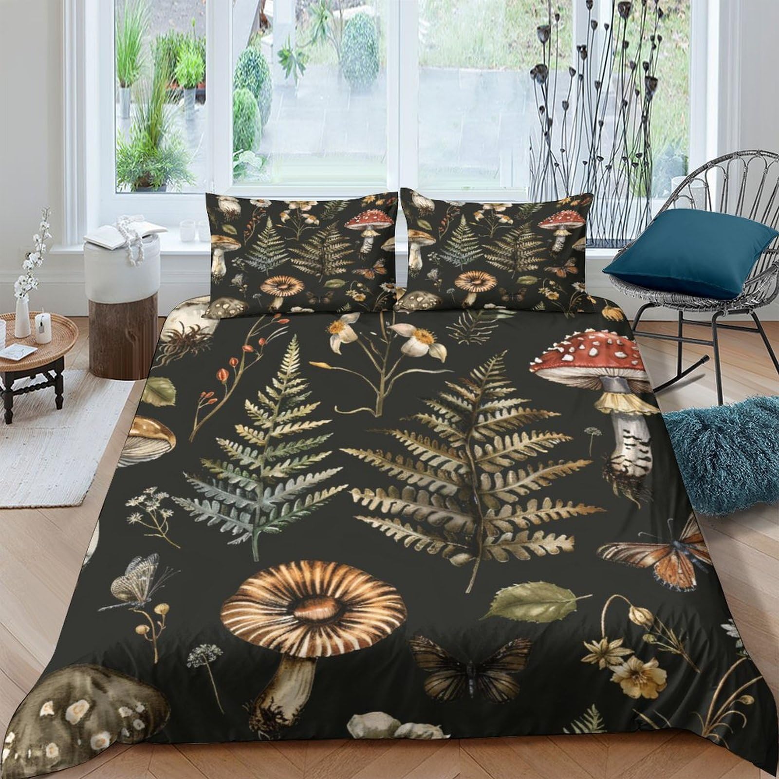Ctjqhvkz Style-4 3D Printed Botanical Fern Fitted Sheet Microfiber Soft Black Mushroom Mattress Cover For Bedroom Guestroom Decor Single（135X200cm）