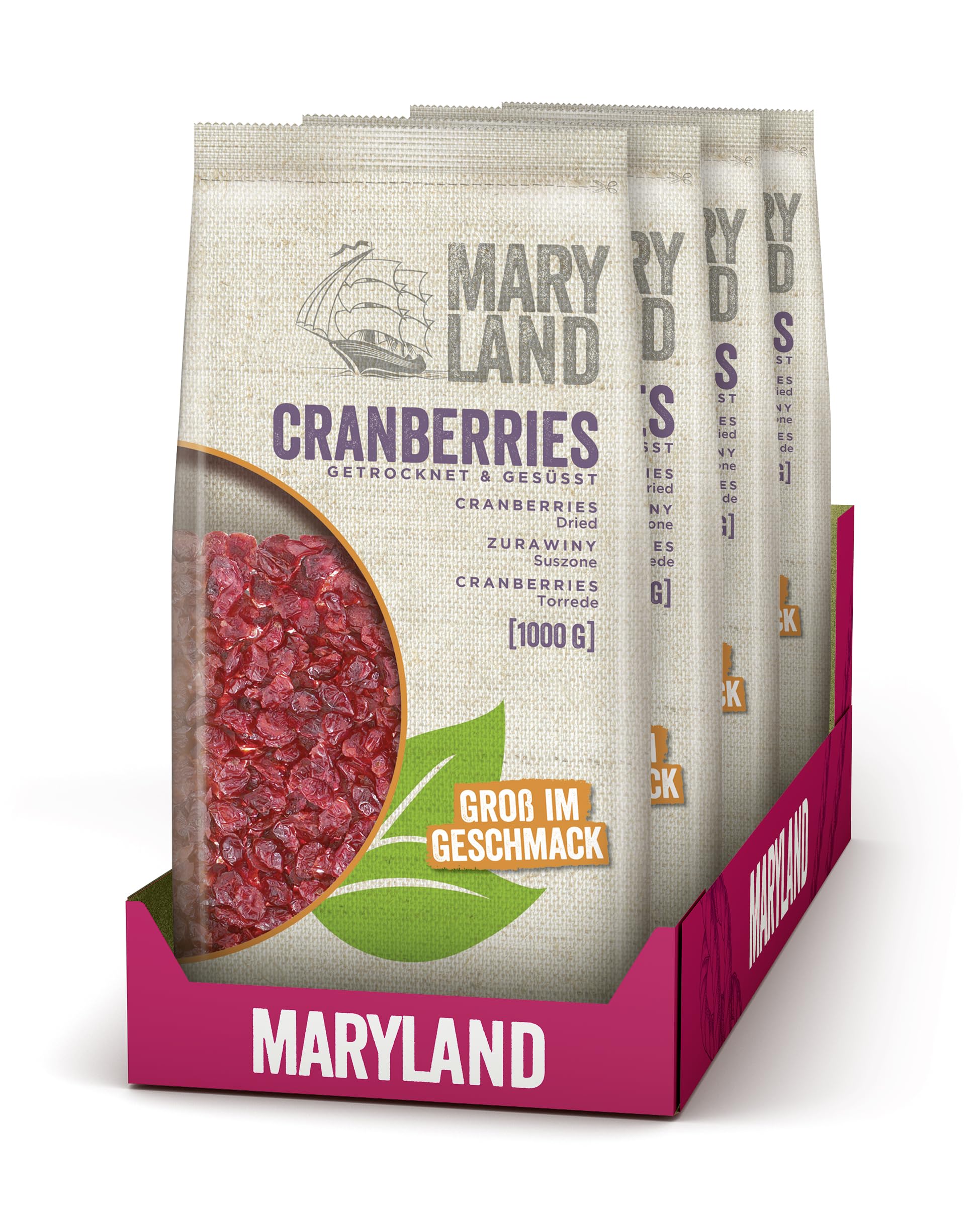 Maryland Cranberries (ganze) 1000g Vorratspackung 4er Pack – Getrocknete Cranberries – Perfekt zum Backen oder Snacken (4 x 1000g)