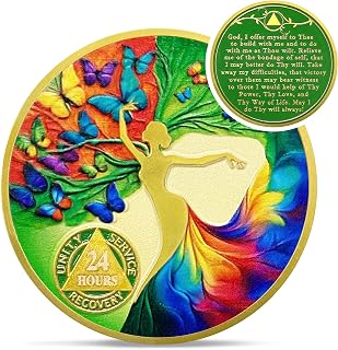 Artsy 24 Hours Sobriety Coin - Colorful Butterfly 1 Day AA Sobriety Chip - Tree of Life Recovery Addiction NA AA Chips and Medallions - 1-20 Years Clean Alcoholics Anonymous Gifts for Women Men