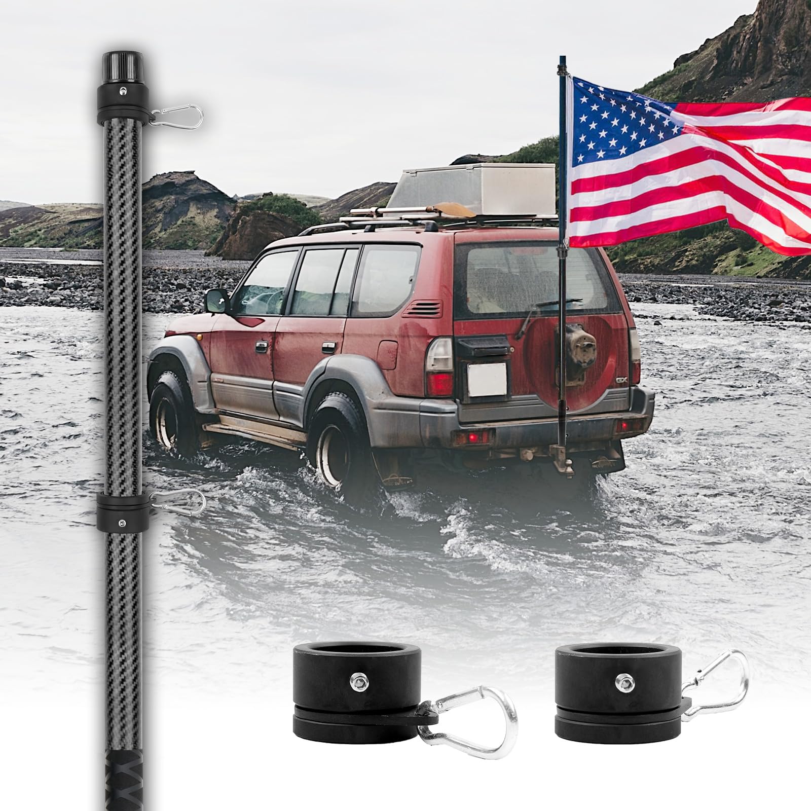 HIBLE Truck Flag Pole 6 Foot Carbon Fiber Flag Pole for Car
