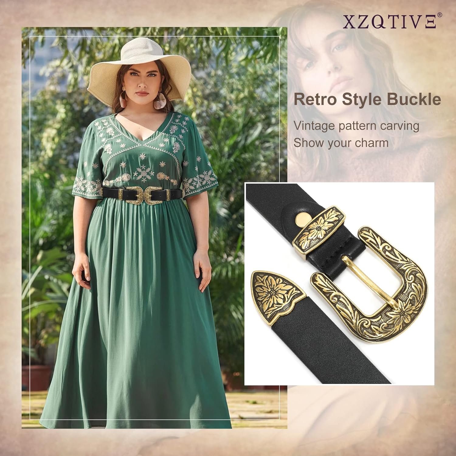 XZQTIVE Women Leather Belt Ladies Vintage Western Belt Retro Cowgirl Leather Belt Black Waist Belt for Pants Jeans Dresses - Image 4