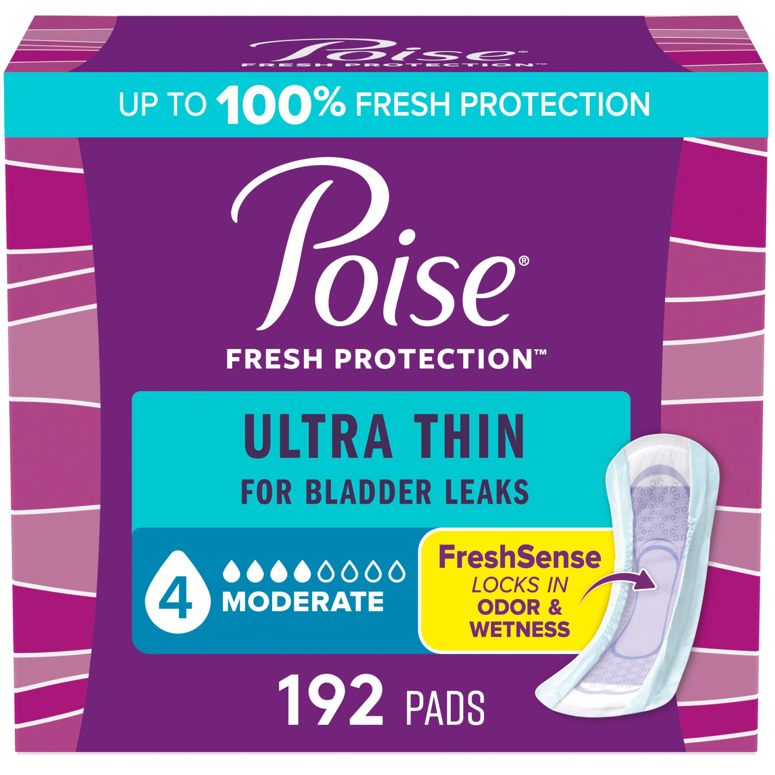 Photo 1 of Poise Ultra Thin Incontinence Pads - Moderate Absorbency, Regular, 192 Count