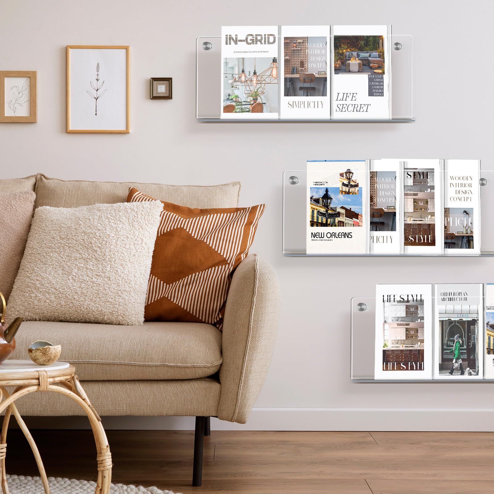 DoubleFill Confezione da 4 portariviste in acrilico trasparente, supporto da parete da 53,3 cm, per libreria, riviste, riviste, per sala d'attesa, soggiorno, ufficio, casa