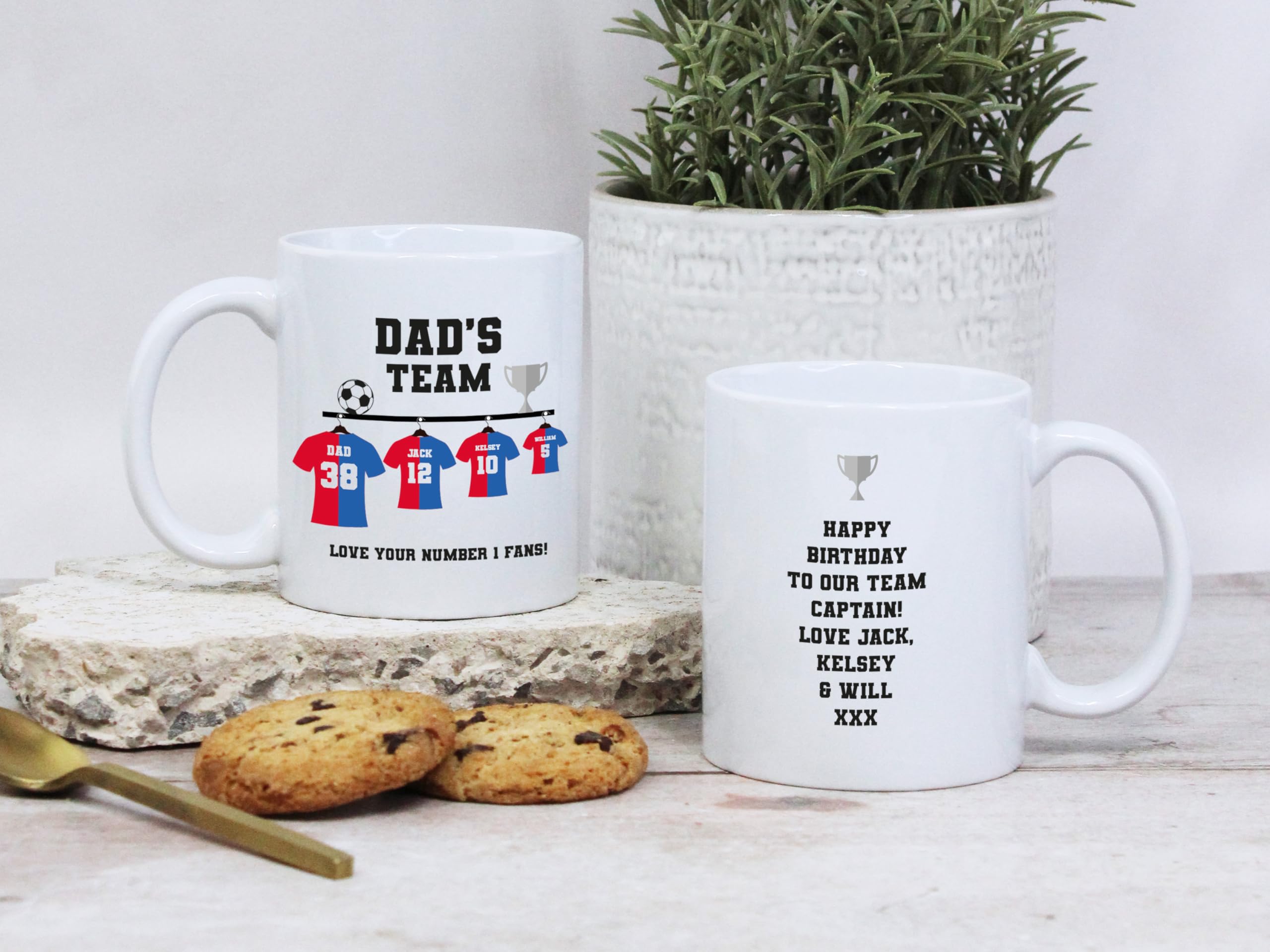 eBuyGB Personalised Dad’s Football Team Mug & Coaster Set, Father's Day Gifts, Football Dad Gift, Family Football Shirt Mug, Daddy Birthday Gift, 350ml