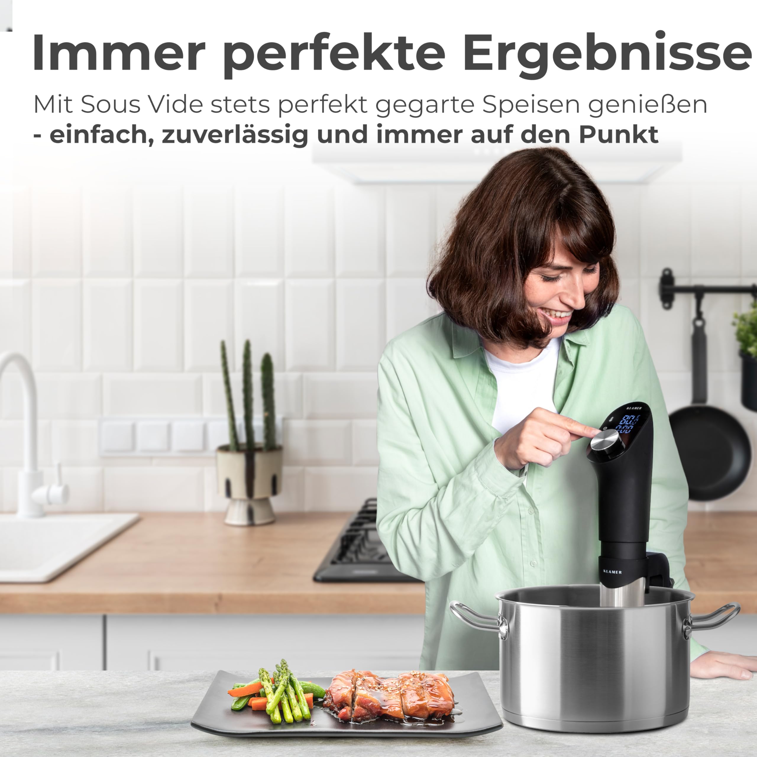 KLAMER Sous Vide Stick, 1200 Watt IPX7 wasserdichter Sous Vide Garer mit 3D Zirkulation und 20-95℃ Temperaturregelung, Schongarer Timerfunktion und LED Display