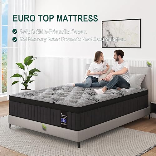 Miniatura 5 de Colchón híbrido King de 9 pulgadas, cama en una caja con espuma viscoelástica de gel y resortes ensanchados, parte superior europea, firmeza media