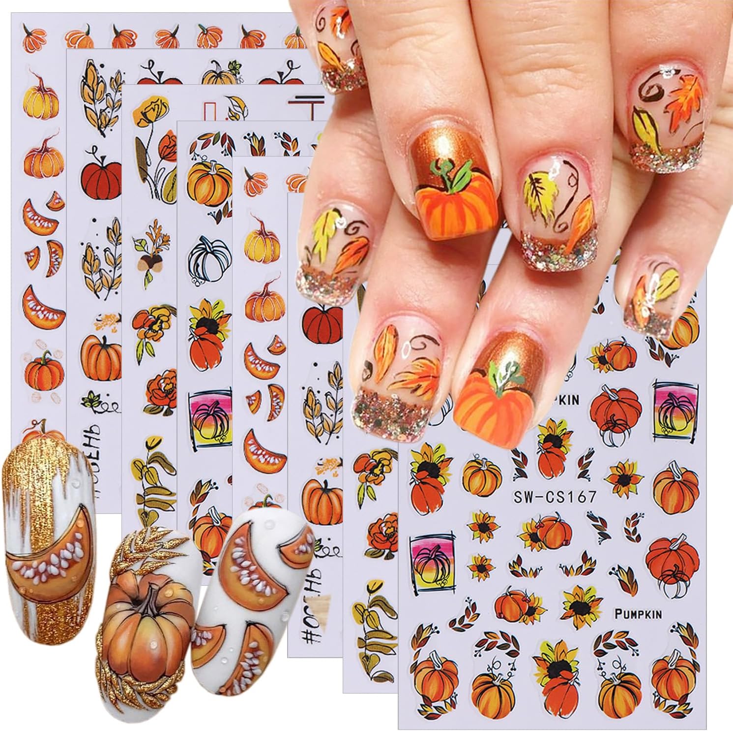 8 Sheets Fall Nail Art Stickers 3D Autumn Nail Stickers