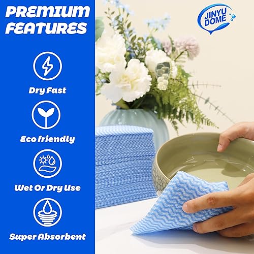 Miniatura 4 de JINYUDOME Handi Wipes - Toallitas reutilizables, rollo de toallas de limpieza desechables de cocina color azul, tela J resistente, 100 unidades