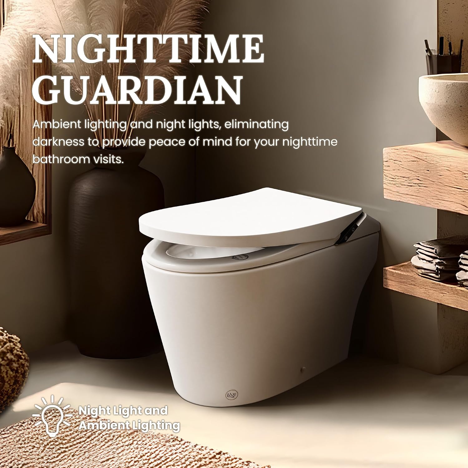 London Sunshine Smart Toilet with Heated Seat & Auto-Flush System - Foot Sensor Control, Adjustable Wash Modes, Built-In Water Tank (No Water Pressure Limits) for All Homes