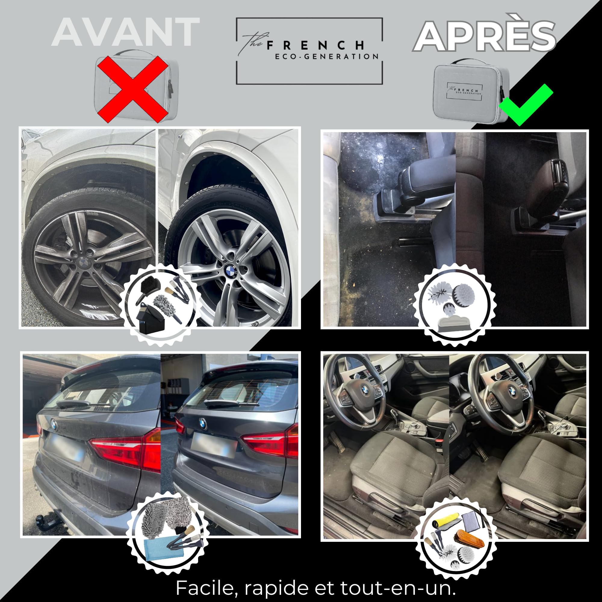 Kit de limpieza para coches profesional para detallado de autos y motos, incluye microfibra, cepillo para limpieza de llantas, guante de lavado, pincel