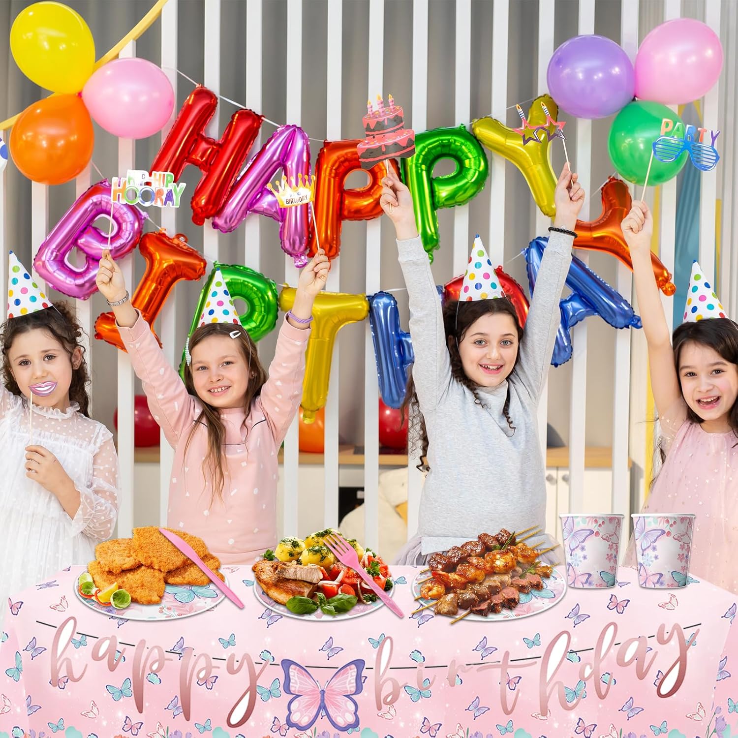 Butterfly Birthday Party Decorations Butterfly Birthday Party Supplies Disposable Paper Plates Napkins Cups Cutlery Tablecloth and Banner for Butterfly Girl Party Birthday Decorations,Serves 24 (Pink)