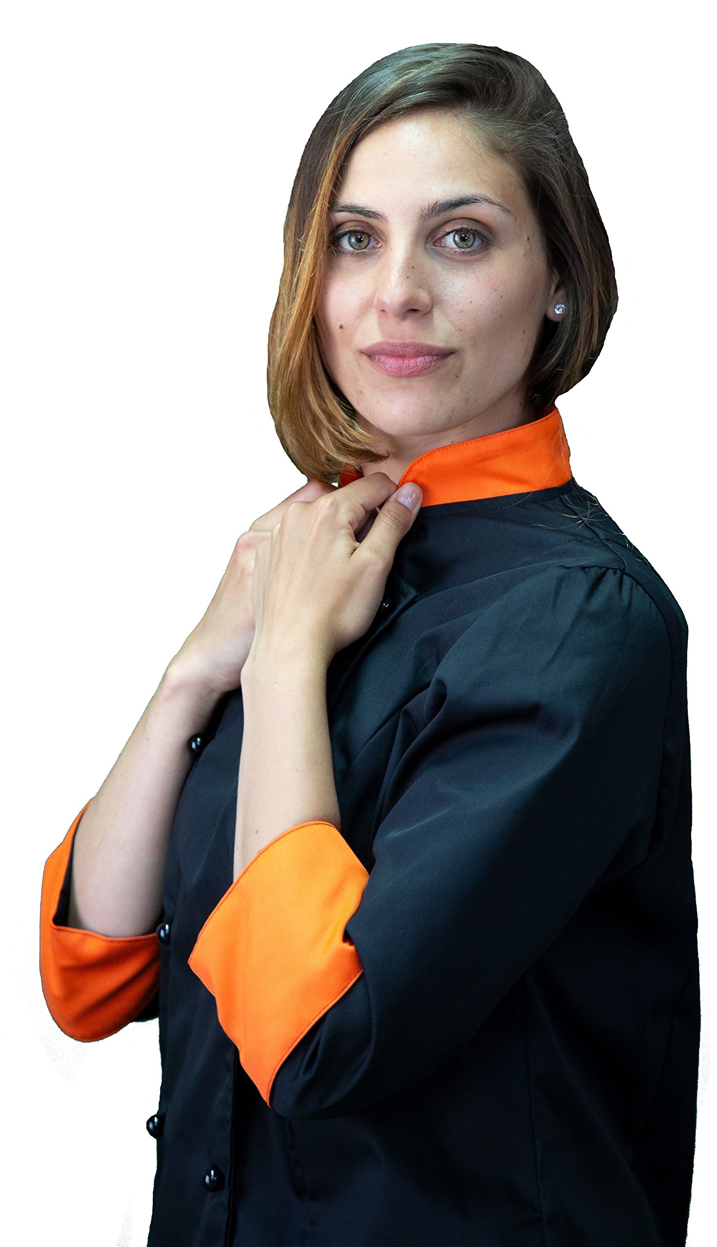 RICAMO GRATUITO - Divisa Cuoco Donna - Nera e Arancione - Giacca, Pantalone e Grembiule - Completo per Cucina e Ristorante - Made in Italy