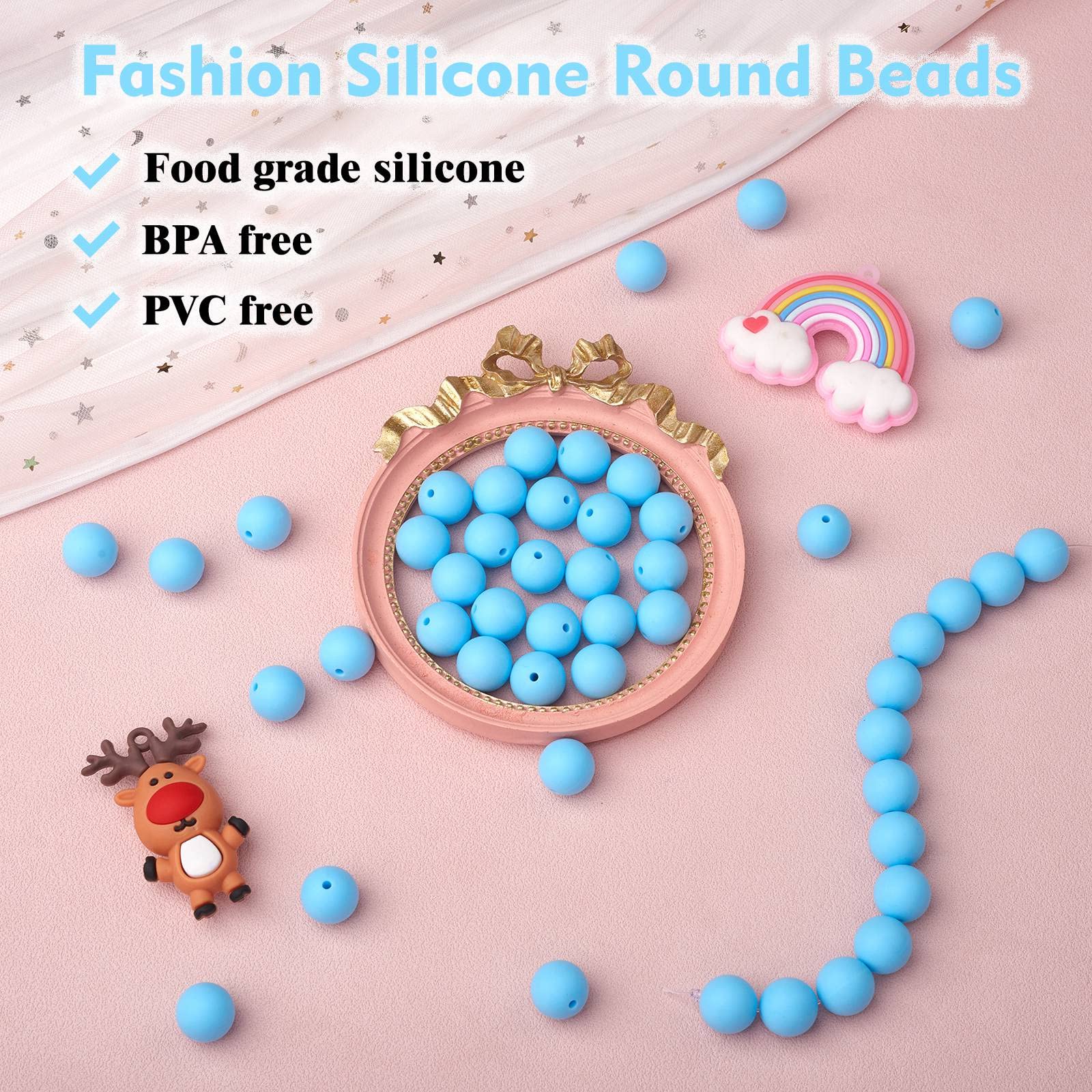 100 Perline Silicone Luminose 15mm - Glow In The Dark, Rotonde, Morbide Per Gioielli E Portachiavi DIY - 3