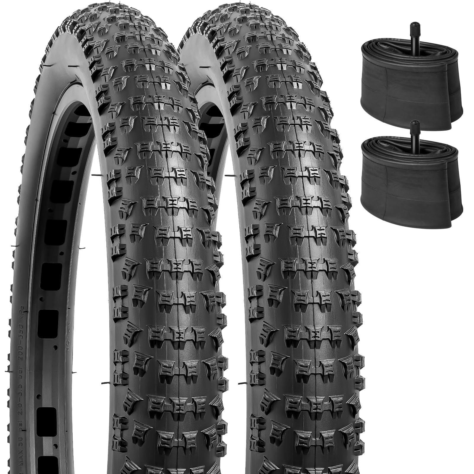 YunSCM 2Pcs 20 inch MTB Bike Tyres 20x2.60 Tires 66-406 and 20 inch Inner Tubes AV32mm Valve Compatible with 20 x 2.60 Mountain/Gravel/Off Road/Road Bicycle Bike Tyre