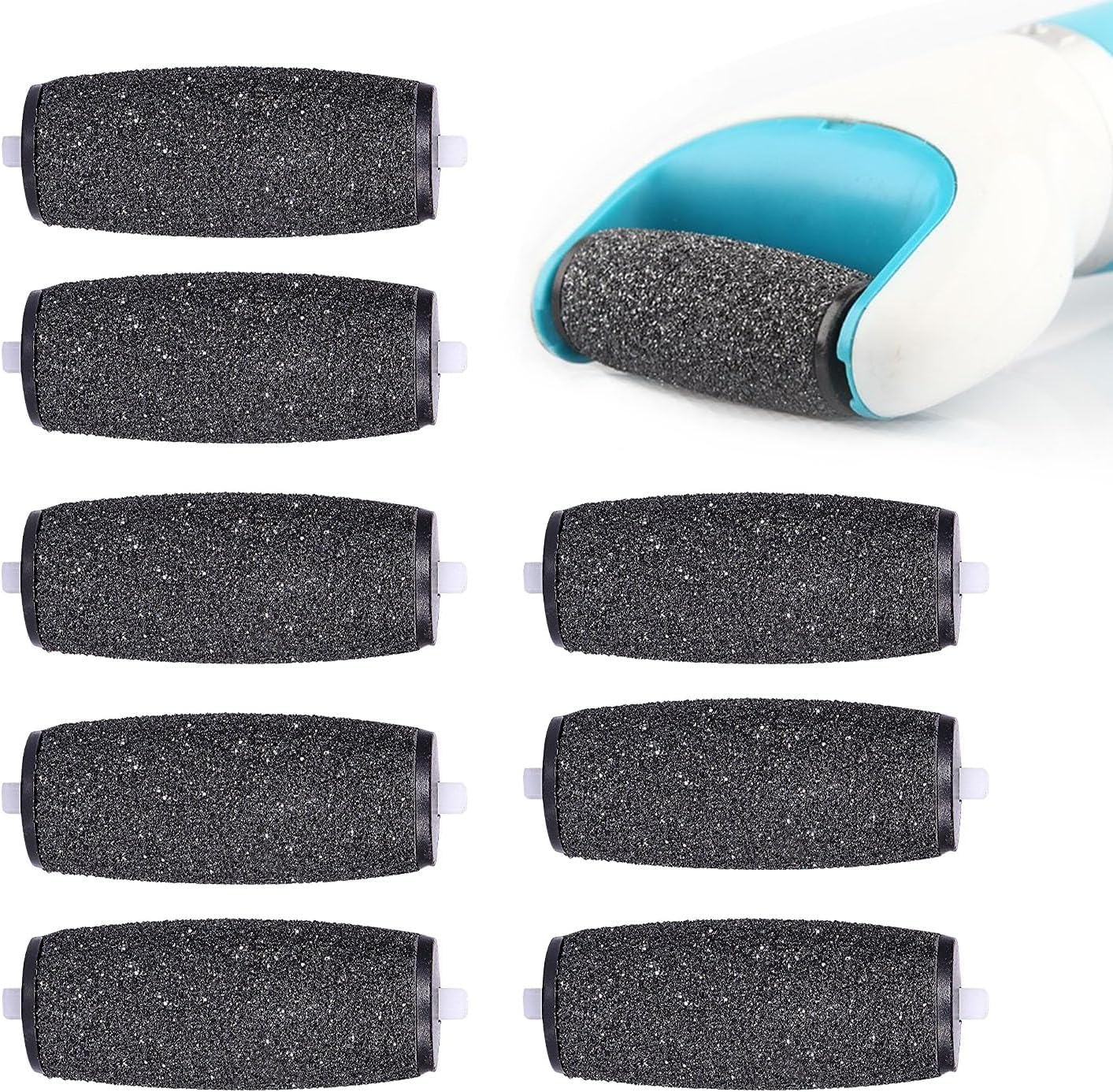 FUIN 9Pcs Pedi Replacement Rollers Heads Refills for Extra Coarse for Hard Skin Remover,Coarse Replacement Roller Refill Heads Compatible for Amope Wet Dry Electronic Foot File Refill, Black