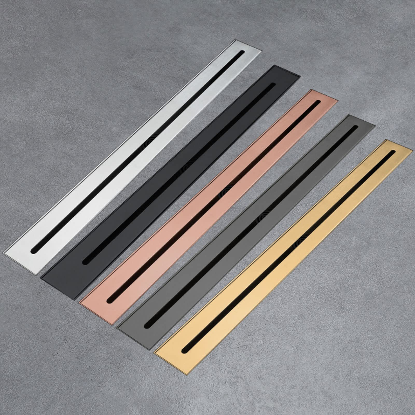 Angosto Canaleta de Ducha de Acero Inoxidable Desagüe de Ducha Rectangular con Cubierta Extraíble y Canal Lineal de Drenaje Rápido para Cocina, Baño, Ducha, Ga(Color:Oro Rosa Cepillado)