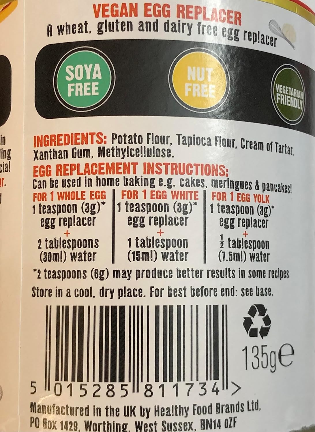 Free & Easy Free From Vegan Egg Replacer 135g