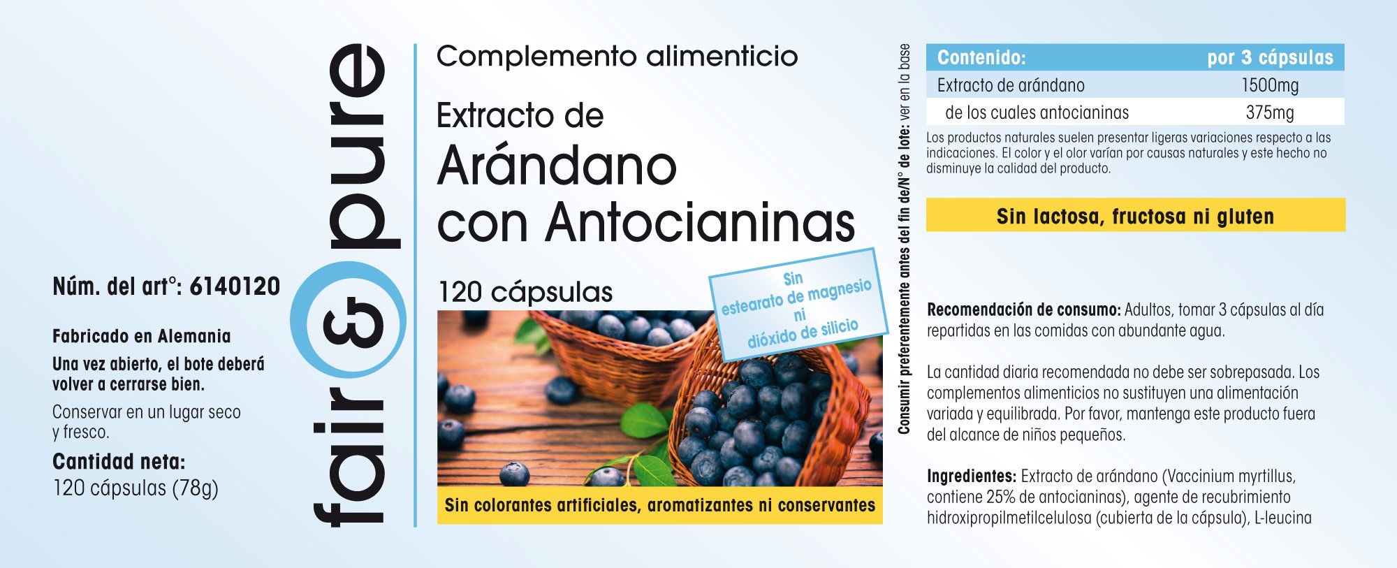 Fair & Pure® - Extrait de myrtille aux anthocyanines - avec 1500mg d'extrait de myrtille par dose journalière - 120 gélules véganes
