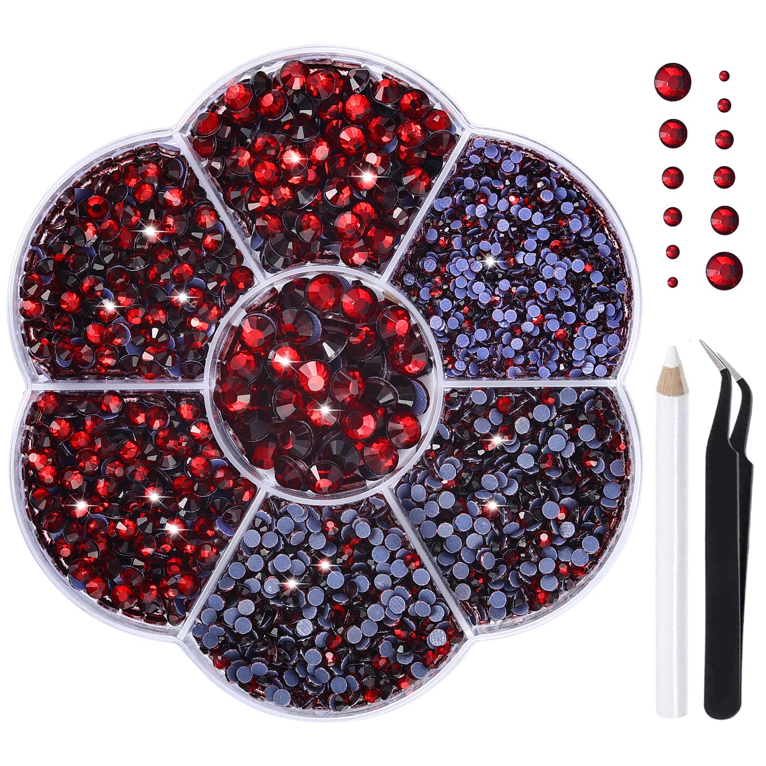 Liliume 5000pcs Hotfix Strasssteine Dunkelrot Strasssteine 21 Farben 5 Größen SS6-SS30 Strass für DIY Handwerk（Dunkelrot）