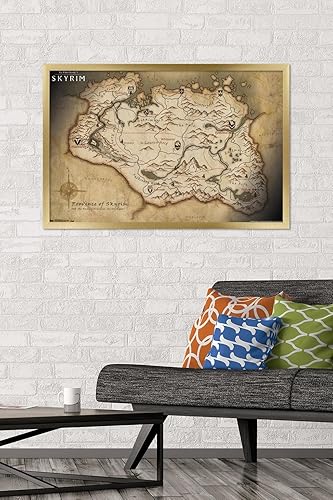 Vista 71 de The Elder Scrolls V: Skyrim - Póster de pared de mapa, 34 pulgadas de largo x 22.4 pulgadas de ancho, versión enmarcada de madera de granero Versión