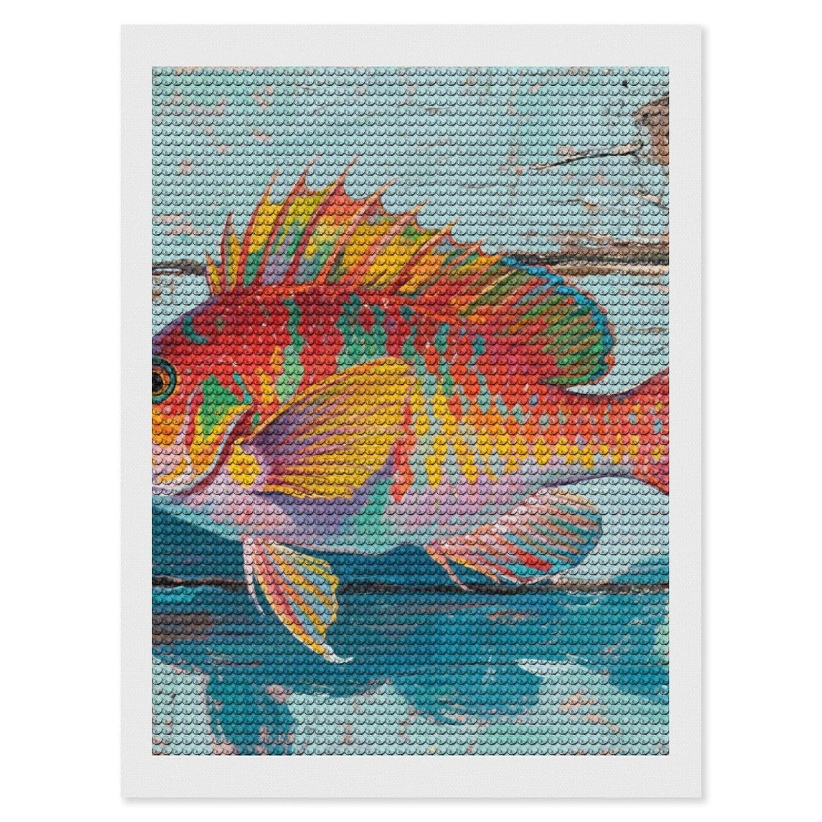 DWVTSLH Fish Diamond Painting Kits for Adults, Personalized Diamond Photo Art Full Drill, DIY 5D Diamond Art Painting Kits for Beginners, Home Wall Decor 12"x16"