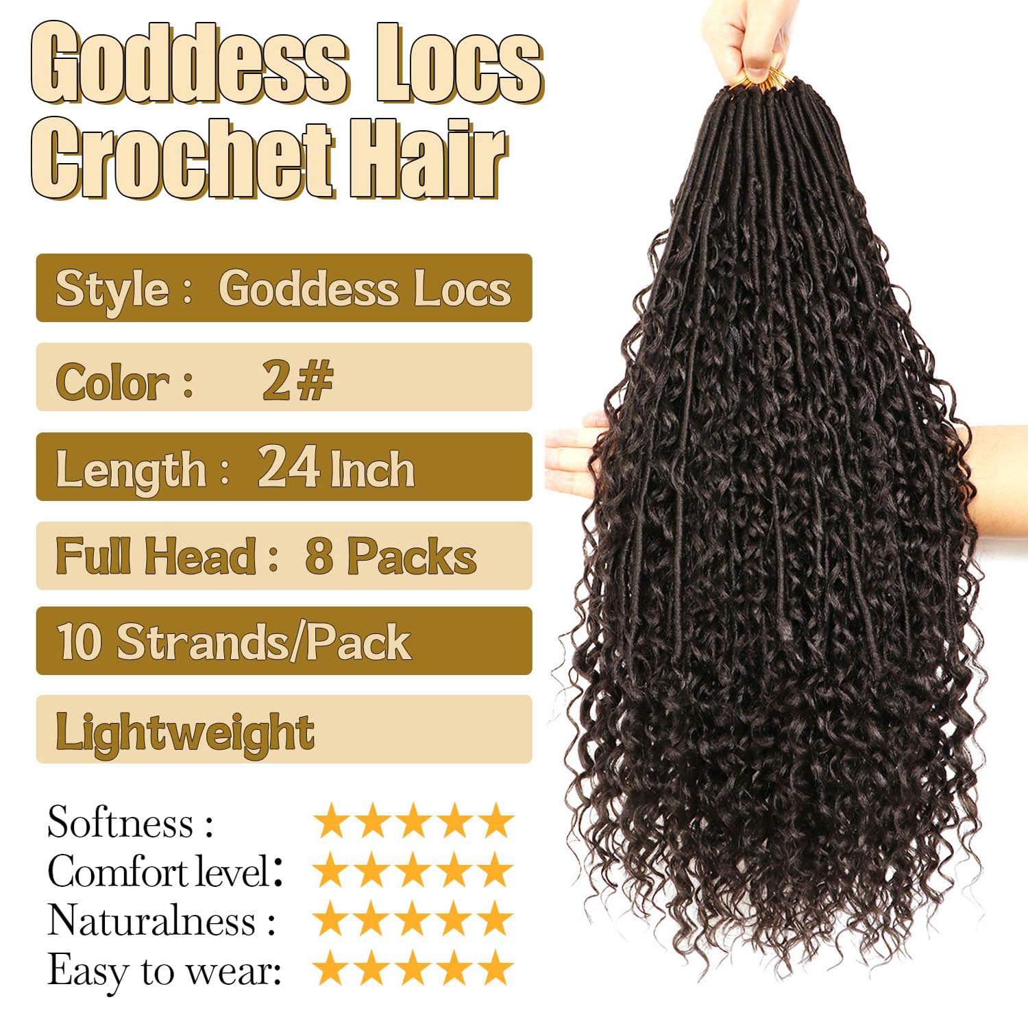 Faux Locs Crochet Hair-Soft Locs Crochet Braids Hair Extensions Goddess Braids Extensions Hair (#2, 24Inch (Pack of 8)) - Image 2