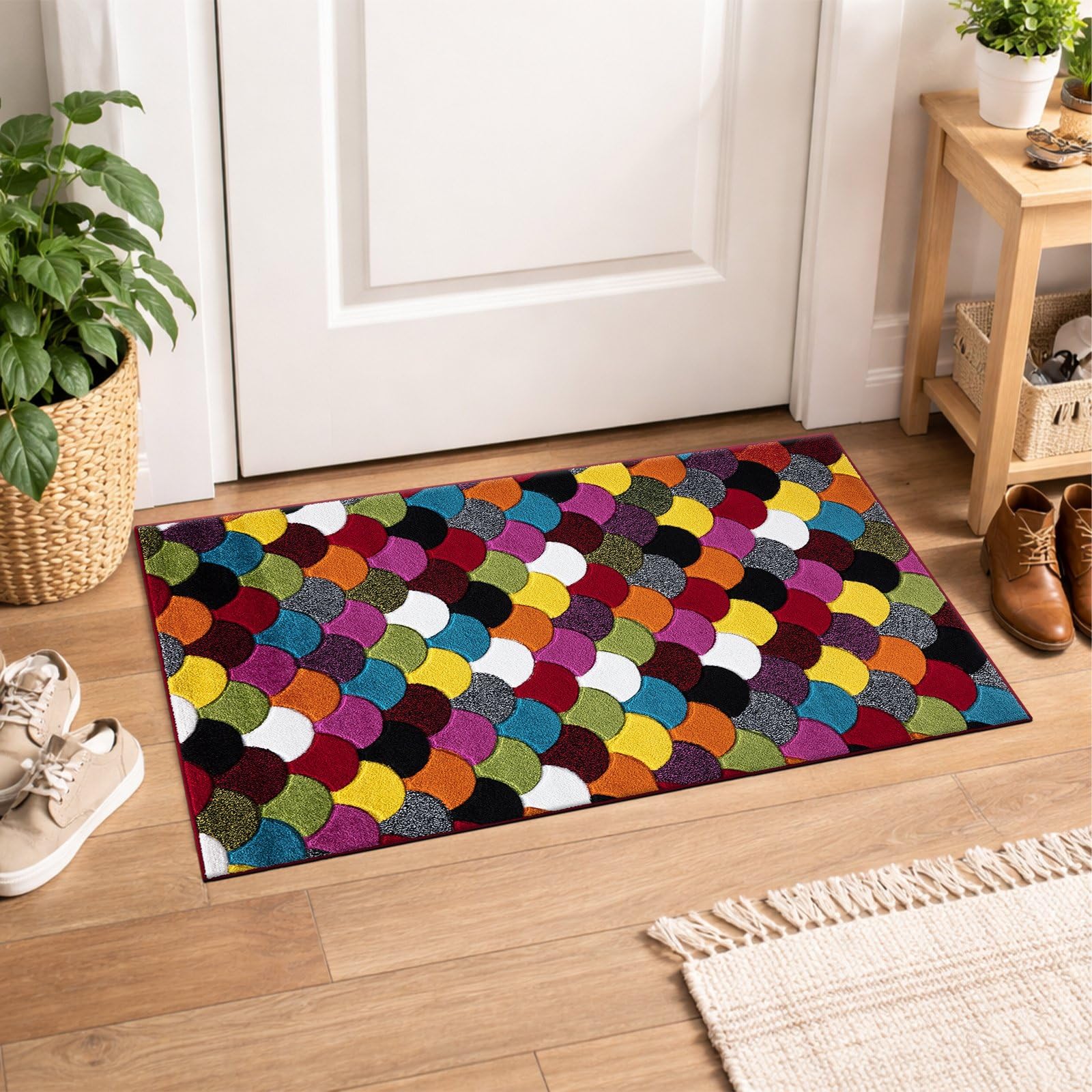 cozily® Medium Pile Colourful Door Mat Large, Kitchen Floor Mats Multi Rug - 60 x 110 cm, Scales - Washable Doormat Indoor Rug for Entrance & Welcome Mat