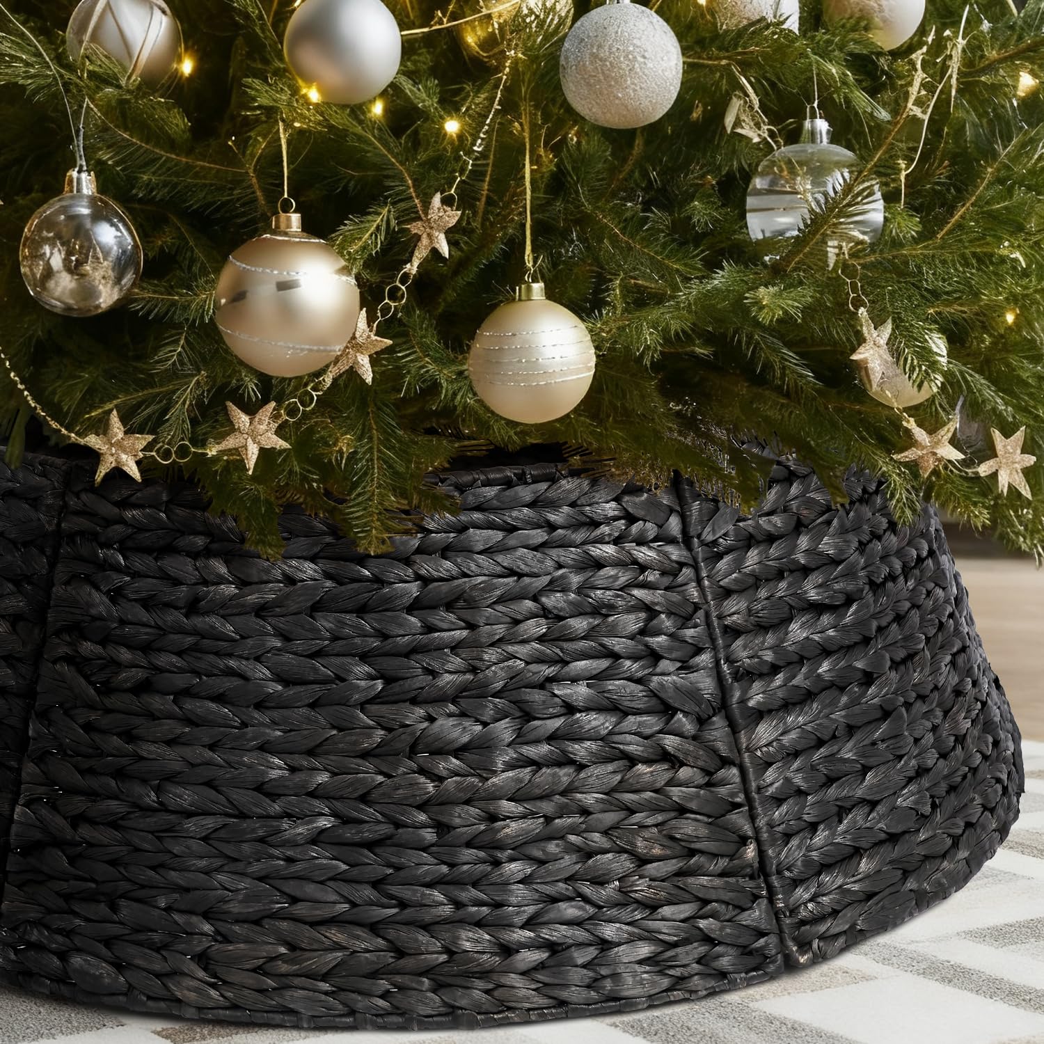 8-teiliges Rattan-Weihnachtsbaum-Halsband – 106,7 cm rustikaler Bauernhaus-Baumrock – Weihnachtsbaum-Basisabdeckung für Weihnachtsdekoration – gewebter Weihnachtsbaumring Zubehör für Zuhause