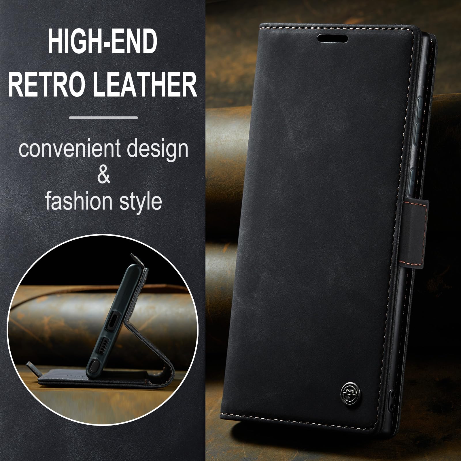 Samokor Cover per Samsung Galaxy S25 Ultra 5G Pelle Flip Custodia Cavalletto Portafoglio Magnetica Carta Fessura Antiurto per Samsung Galaxy S25 Ultra,Nero