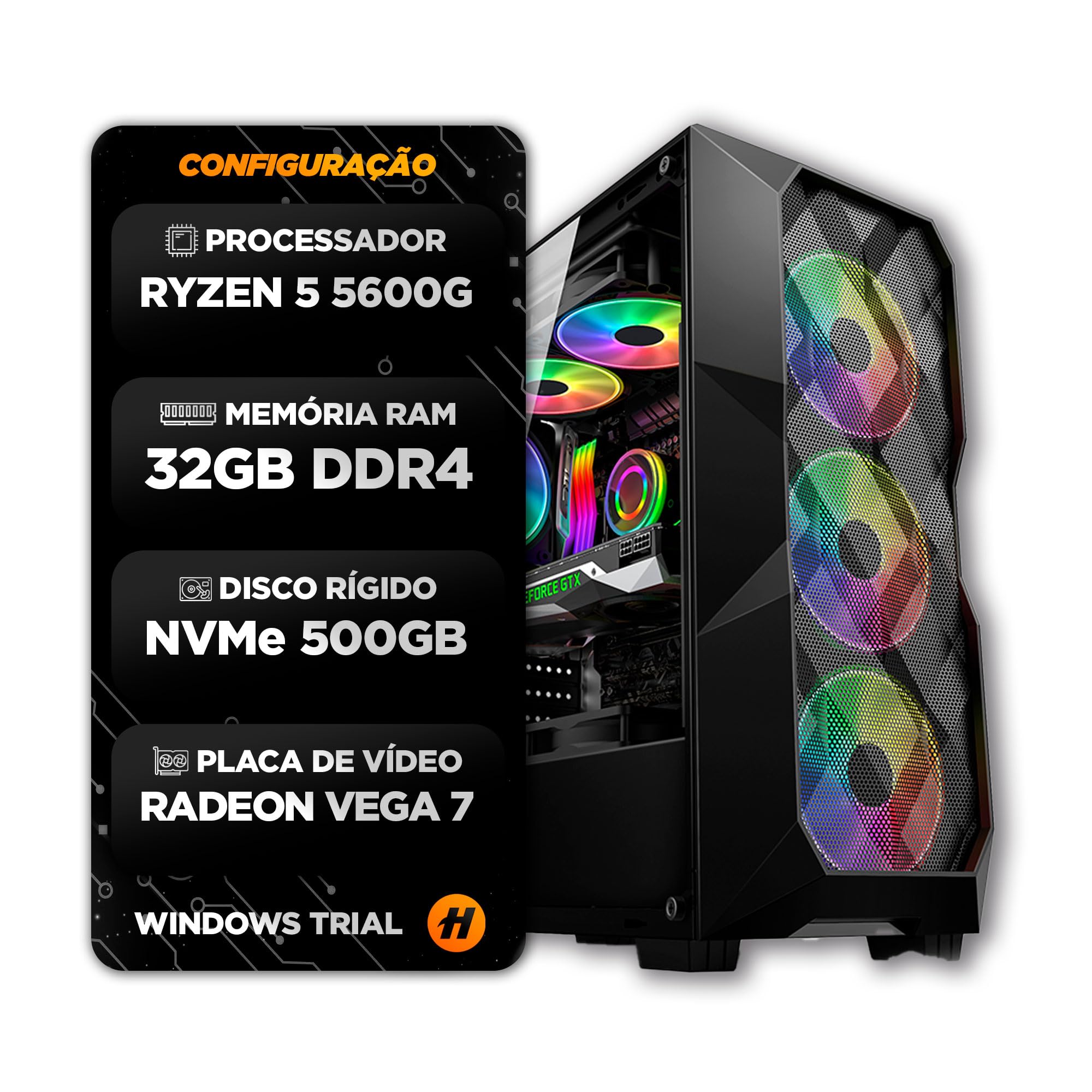 PC GAMER RYZEN 5 5600GT, 32GB DDR4, SSD M.2 NVME 500GB, VEGA 7